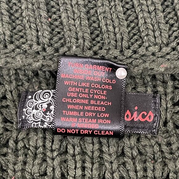 JJ Basics Chunky Cable Knit Sweater Womens Size Large Green Cowl Neck - Picture 7 of 8